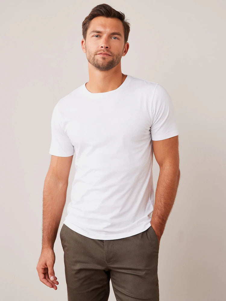 MALIK SAMPS ARTICLE # 3706 White Slim Fit Essential Crew Neck Cotton T-Shirt