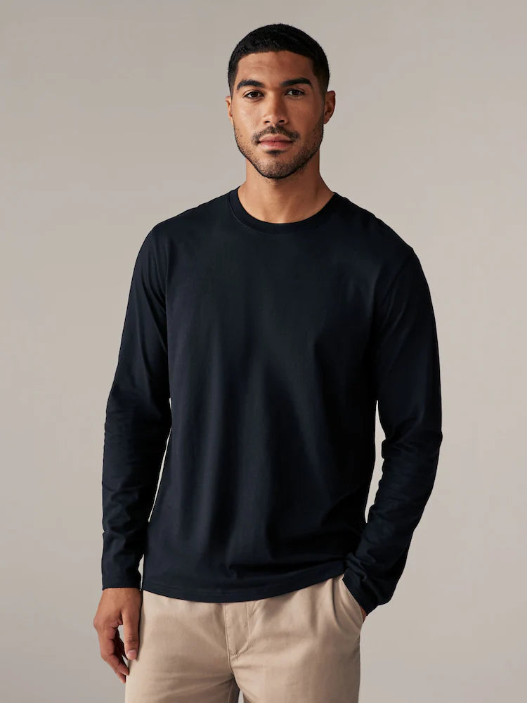 MALIK SAMPS ARTICLE # 3707 Black Regular Fit Long Sleeve Crew Neck T-Shirt