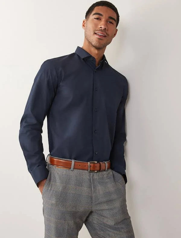 MALIK SAMPS Men's Regular Fit Easy Care Single Cuff Smart Shirt #3719