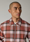 MALIK SAMPS Brown Double-Face Cotton Check Zip-Front Shit #3726