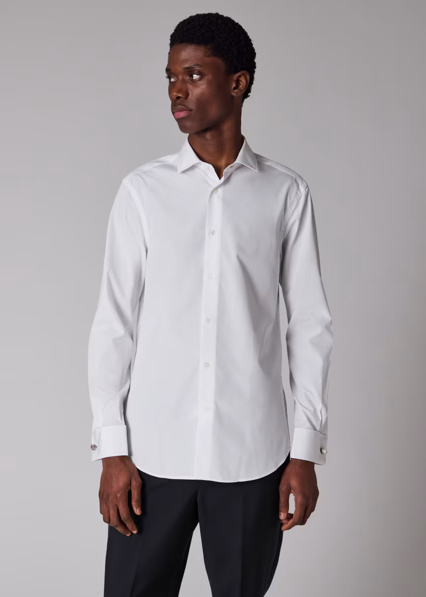 MALIK SAMPS Tailored-Fit White Shirt With 'Signature Stripe' Double Cuff #3727