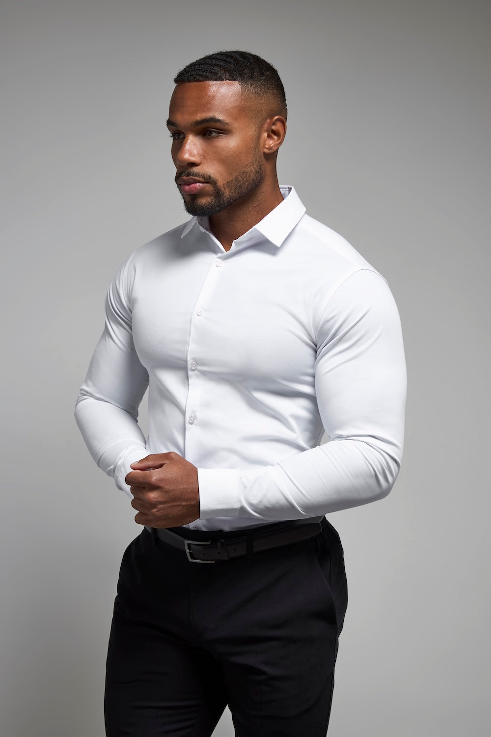 MALIK SAMPS Muscle Fit Dress Shirt in White # 3728