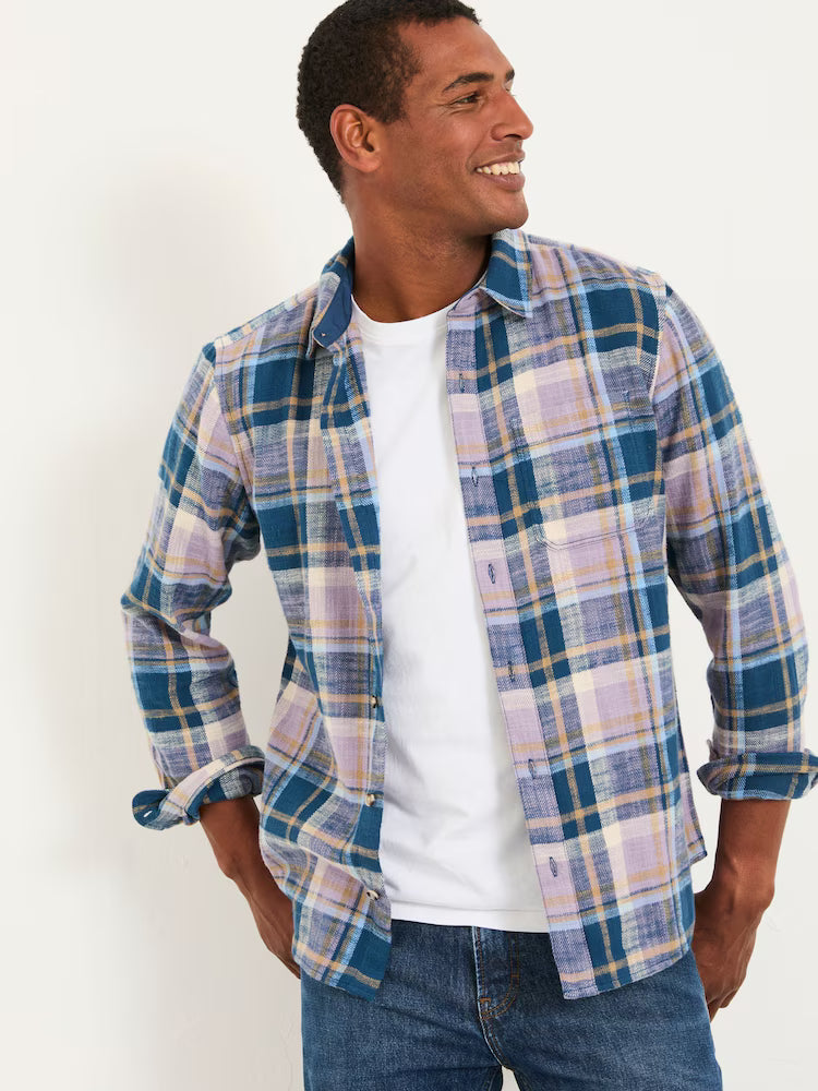 MALIK SCAMPS Fat face Men Thorn Heather Purple Long Sleeve Check Shirt #3729