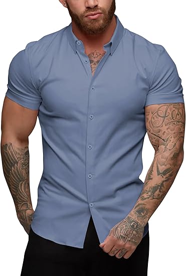 MALIK SAMPS ARTICLE # 3710  Men's Muscle Dress Shirts Slim Fit Stretch
