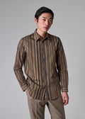 MALIK SAMPS #3049 Brown 'Painted Signature Stripe' Print Cotton Shirt